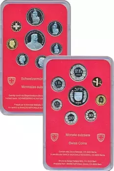 Набор монет Набор 1986 года Швейцарии 1986 года В набор входят восемь монет регулярной чеканки ,качества Proof : 1 раппен (бронза), 5 раппен (латунь), 10 и 20 раппенов, 1/2, 1, 2, 5 франков (медно-никелевый сплав)