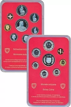 Набор монет Набор 1986 года Швейцарии 1986 года В набор входят восемь монет регулярной чеканки ,качества Proof : 1 раппен (бронза), 5 раппен (латунь), 10 и 20 раппенов, 1/2, 1, 2, 5 франков (медно-никелевый сплав)