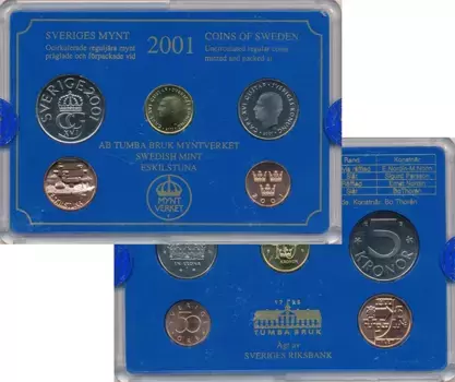 Набор монет Набор 2001 года Швеции 2001 года ?Набор монет из живописной Швеции, 2001 г
