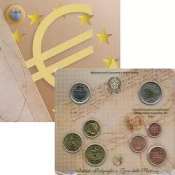 Набор монет Набор 2003 года Италии 2003 года Набор из 8 монет от 1 евроцента до 2 евро