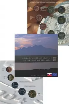 Набор монет Набор 2004 года Словакии 2004 года В набор входят пять монет регулярной чеканки от 50 хеллеров до 10 крон и восемь пробных монет от 1 евроцента до 2 евро
