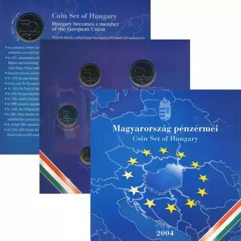 Набор монет Набор 2004 года Венгрии 2004 года Набор из 7 монет регулярного чекана от 1 до 100 форинтов и юбилейные 50 форинтов Вступление Венгрии в Евросоюз