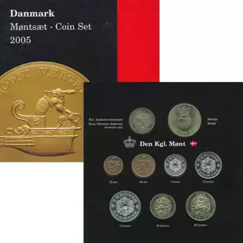 Набор монет Набор 2005 года Дании 2005 года `Набор из 8 монет от 25 эре до 20 крон