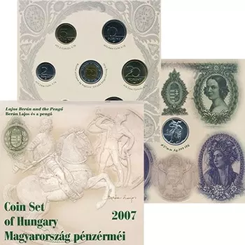 Набор монет Набор 2007 года Венгрии 2007 года В набор входят семь монет регулярной чеканки от 1 до 100 форинтов и памятный жетон (серебро 999