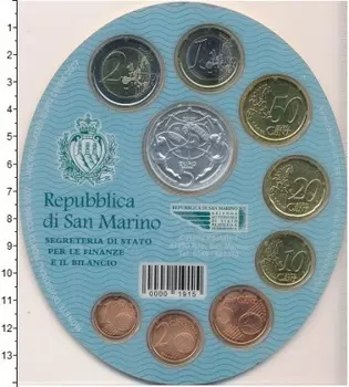 Набор монет Набор евромонет 2007 Сан-Марино 2007 года Подарочный набор евромонет 2007 года республики Сан-Марино