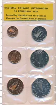 Набор монет Набор монет 1971 года Ирландии 1971 года В наборе 6 монет номиналом 1/2 пенни, 1 пенни, 2 пенни, 5 пенни, 10 пенни, 50 пенни