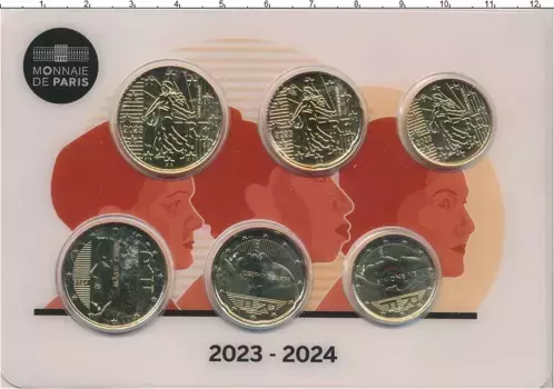 Набор монет набор монет Франции 2024 года Латунь В наборе 6 монет номиналом: 2 монеты по 10 евроцентов, 2 монеты по 20 евроцентов, 2 монеты по 50 евроцентов