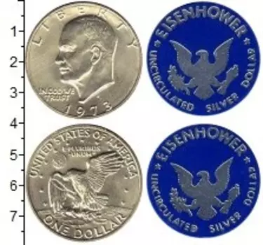 Набор монет Набор США 1974 Америки 1973 года Серебро В наборе 1 доллар и жетон