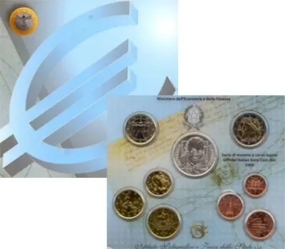 Набор монет Официальный евровыпуск 2005 года Италии 2005 года Официальный выпуск евромонет Италии 2005 года