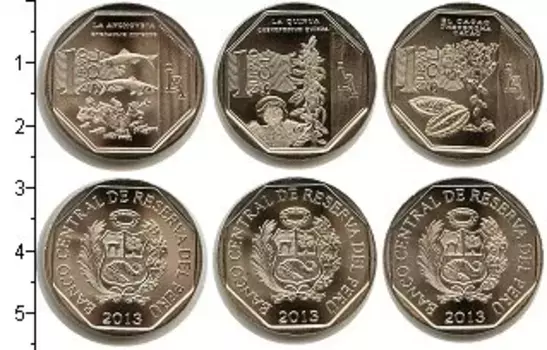 Набор монет Перу 2013 Перу 2013 года Медно-никель В наборе 3 монеты номиналом 1 соль