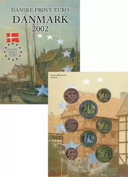 Набор монет Пробный евронабор 2002 Дании 2002 года Подарочный набор пробного выпуска евромонет 2002 года