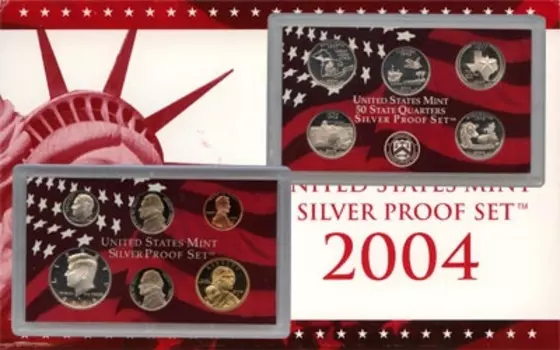Набор монет Набор монет 2004 года Америки 2004 года Серебро Подарочный набор пруф-сет 2004 года