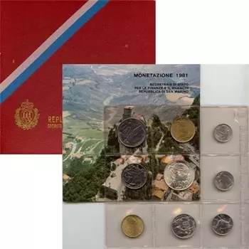 Набор монет Регулярный выпуск 1981 года Сан-Марино 1981 года Набор посвящен регулярному выпуску монет Сан Марино 1981 года