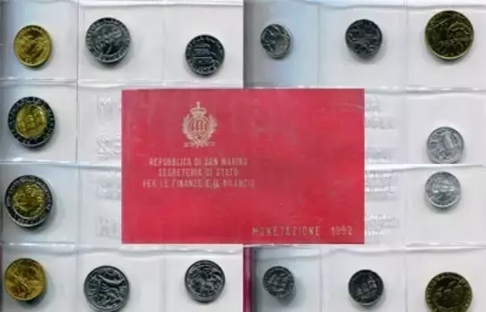 Набор монет Регулярный выпуск 1992 года Сан-Марино 1992 года Набор посвящен монетам регулярного выпуска 1992 года