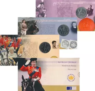 Набор монет Великобритания 2002 Англии 2002 года Медно-никель В наборе 3 монеты: 5 шиллингов 1953, 25 пенсов 1977 и 5 фунтов 2002