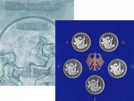 Набор монет Вестфальский мир Германии 1998 года Серебро Вестфальский мир - мирный договор, подписанный 24 октября 1648 года в Мюнстере и Оснабрюке и положивший конец Тридцатилетней войне, многие годы раздиравшей Европу на части