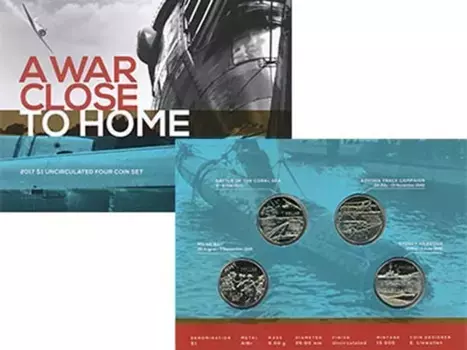 Набор монет Вторая мировая война Австралии 2017 года Латунь ? "A WAR CLOSE TO HOME" - памятный набор монет, посвященный Второй мировой войне, Австралия, 2017 год ? Этот уникальный набор монет, выпущенный Австралией в 2017 году, представляет собой непреходящее напоминание о мужестве и самопожертвовании