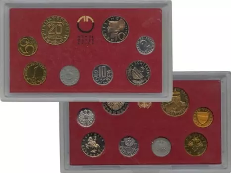 Набор монет Выпуск 1990 Австрии 1990 года Выпуск монет 1990 года