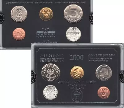 Набор монет Выпуск 2000 года Швеции 2000 года Выпуск монет 2000 года