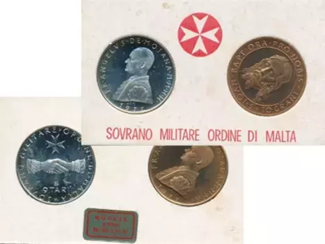 Набор монет Выпуск монет 1977 года Мальтийского ордена 1977 года Подарочный набор монет Мальтийского ордена 1977 года выпуска