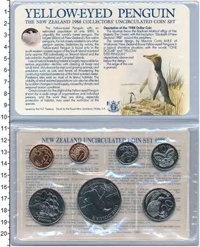 Набор монет Набор 1988 года Новой Зеландии 1988 года Набор из 7 монет от 1 цента до 1 доллара