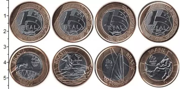 Набор монет Бразилия 2015 Бразилии 2015 года Биметалл В наборе 4 монет номиналом 1 реал, посвященных Олимпиаде 2016 в Рио