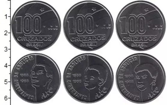 Набор монет Бразилия 1988 Бразилии 1988 года Медно-никель В наборе 3 монеты по 100 крузадо посвященных выдающимся лицам Бразилии
