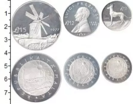 Набор монет Мальта 1977 Мальты 1977 года Серебро Proof-