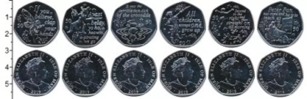 Набор монет 50 пенсов Острова Мэн 2019 года Медно-никель Набор из 6 монет