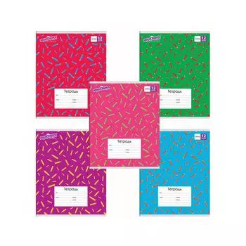 105622, (цена за 60 шт.) Тетрадь 12л. ЮНЛАНДИЯ клетка, обложка картон, ЯРКИЕ КАРАНДАШИ