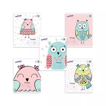 105635, (цена за 60 шт.) Тетрадь 12л. ЮНЛАНДИЯ линия, обложка картон, СОВУШКА