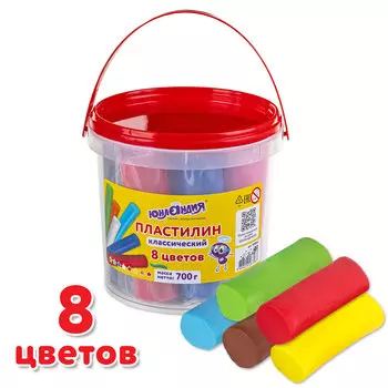 105862, Пластилин в ведерке ЮНЛАНДИЯ, 8 цветов, 700 г, ВЫСШЕЕ КАЧЕСТВО, 105862