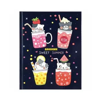 106352, Дневник 1-4 класс 48л, твердый, ЮНЛАНДИЯ, глянцевая ламинация, с подсказом, Котики, 106352