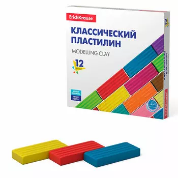 106456, Пластилин классический ERICH KRAUSE Basic, 12 цв., 192г, со стеком, картонная упаковка, 50558