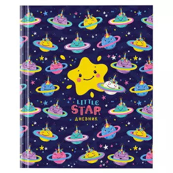 106597, (цена за 6 шт.) Дневник 1-4 класс 48 л., твердый, ЮНЛАНДИЯ, глянцевая ламинация, с подсказом, "Little star", 106597