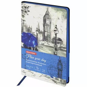 111993, Ежедневник недатированный А5 (138х213 мм), BRAUBERG VISTA, под кожу, гибкий, 136 л., "London", 111993