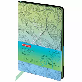 112093, Блокнот МАЛЫЙ ФОРМАТ (100х150 мм) А6, BRAUBERG VISTA "Monstera", под кожу, гибкий, тиснение фольга, 80 л., 112093