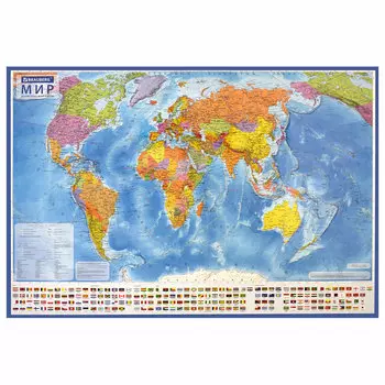 112384, Карта мира политическая 117х80 см, 1:28М, с ламинацией, интерактивная, европодвес, BRAUBERG, 112384
