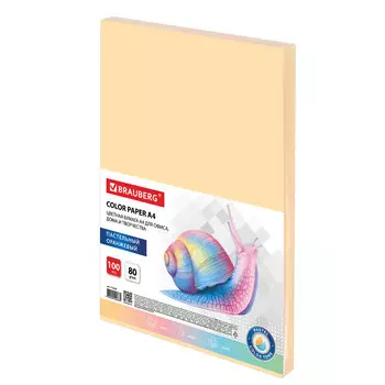112448, Бумага цветная BRAUBERG, А4, 80 г/м2, 100 л., пастель, оранжевая, для офисной техники, 112448