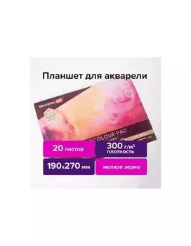 113246, Папка для акварели/планшет, 300 г/м2, 190х270 мм, склейка, мелкое зерно, 20 л., BRAUBERG ART PREMIERE, 113246