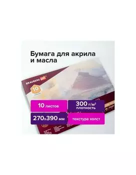 113268, Альбом для акрила и масла, 300 г/м2, 270х390 мм, 10 листов, склейка, тиснение холст, BRAUBERG ART PREMIERE, 113268