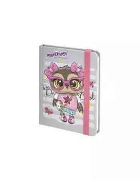 113743, Блокнот с резинкой в клетку 96 л., МАЛЫЙ ФОРМАТ А6 (102х148 мм), твердая обложка, ЮНЛАНДИЯ, Совушка, 113743