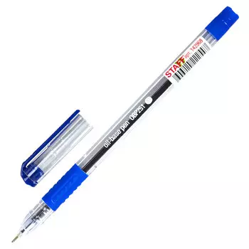 142968, (цена за 12 шт.) Ручка шариковая масляная с грипом STAFF "College OBP-251", СИНЯЯ, корпус прозрачный, линия письма 0,35 мм, 142968