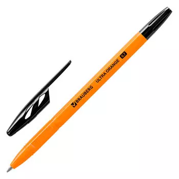 143563, (цена за 50 шт.) Ручка шариковая BRAUBERG "ULTRA ORANGE", ЧЕРНАЯ, узел 0,7 мм, чернила ГЕРМАНИЯ, наконечник ШВЕЙЦАРИЯ, 143563