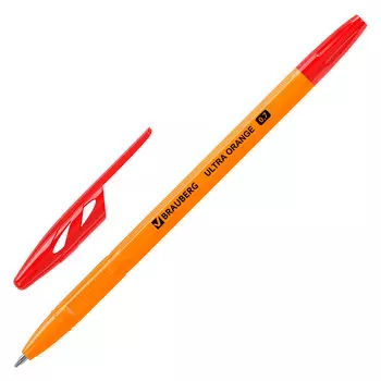 143564, (цена за 50 шт.) Ручка шариковая BRAUBERG "ULTRA ORANGE", КРАСНАЯ, узел 0,7 мм, чернила ГЕРМАНИЯ, наконечник ШВЕЙЦАРИЯ, 143564
