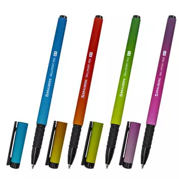 143710, (цена за 36 шт.) Ручка шариковая BRAUBERG SOFT TOUCH GRIP "GRADE NEON", СИНЯЯ, мягкое покрытие, ассорти, узел 0,7 мм, 143710