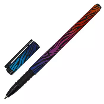 143721, (цена за 36 шт.) Ручка шариковая BRAUBERG SOFT TOUCH GRIP "NEON ZEBRA", СИНЯЯ, мягкое покрытие, узел 0,7 мм, 143721