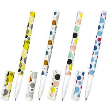 143722, (цена за 36 шт.) Ручка шариковая BRAUBERG SOFT TOUCH GRIP "DOTS", СИНЯЯ, мягкое покрытие, ассорти, узел 0,7 мм, 143722