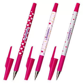 143729, (цена за 36 шт.) Ручка шариковая ЮНЛАНДИЯ "HEARTS", синяя, SOFT TOUCH покрытие, узел 0,7 мм, линия письма 0,35 мм, 143729