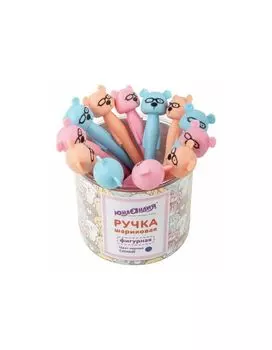 143780, Ручка фигурная шариковая ЮНЛАНДИЯ Мишка, мягкий силиконовый корпус, ассорти, СИНЯЯ, 0,7мм, 143780